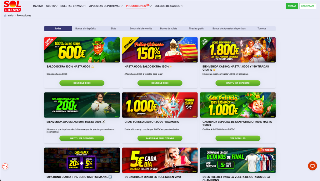 Solcasino Casino Online bonos y promociones